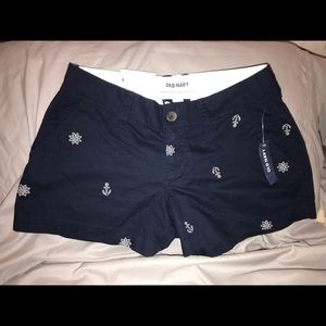 Nautical Embroidered Shorts Anchors & Ship Wheels